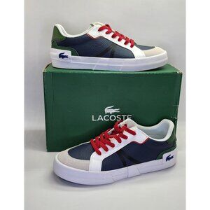 Lacoste Men's L004 Leather Color-Pop Sneakers Size 10.5M Navy Off White Casual